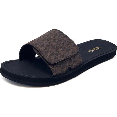 michael kors mk signature logo print wade slide brown